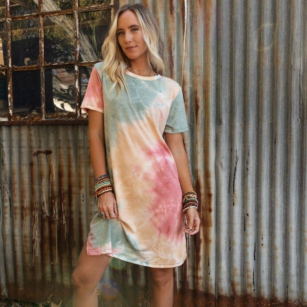 Three Bird Nest Pink and Cream Mini Dress Short Sleeve Raglan